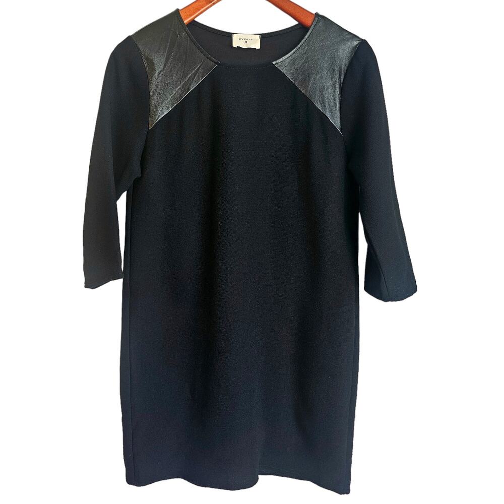 Everly Black Whimsygoth Shift Dress with Faux Leather Shoulder Panels